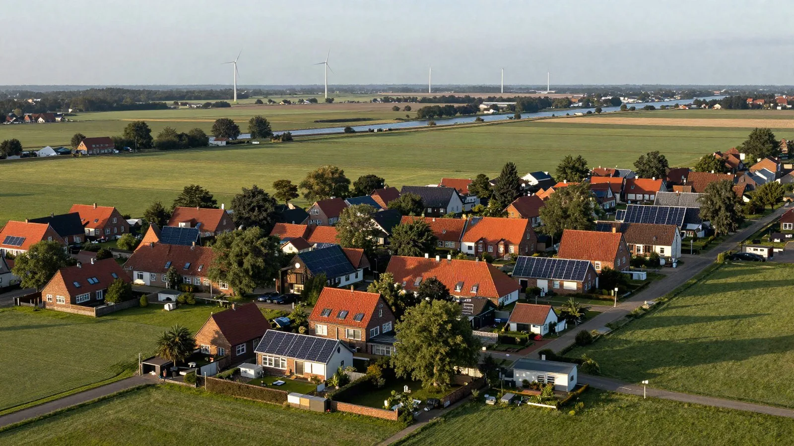 Einzugsgebiet 100 Kilometer um Stuhr Norddeutsche Landschaft mit Dörfern, Solardächern und Windrädern aus der Luft