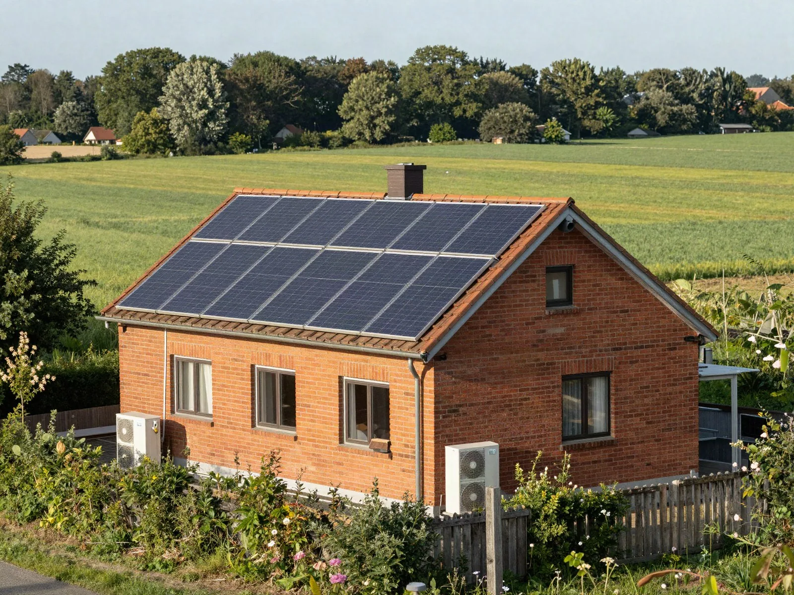 Elektriker Bassum: Wärmepumpe und Photovoltaik an einem Bungalow auf dem Land