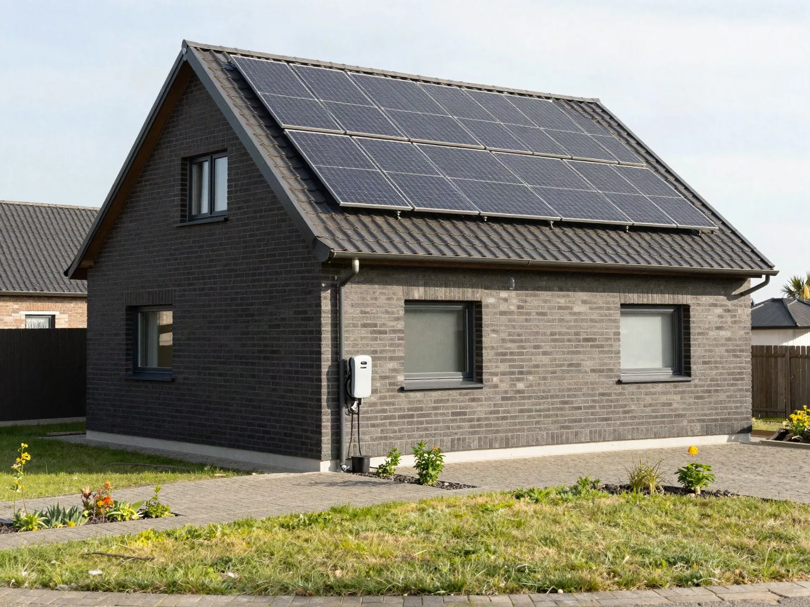Elektriker Cloppenburg – Anlage anmelden Elektriker Cloppenburg: Neubau mit Photovoltaik auf dem Dach und Wallbox an der Hauswand